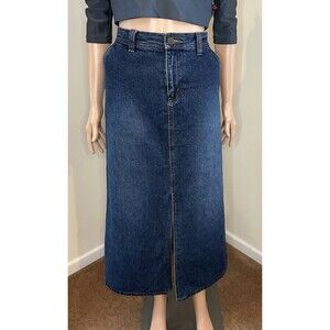 Eddie Bauer Denim Maxi Skirt Womens 10 Dark Wash Front Slit Floral Lined 90 Y2K